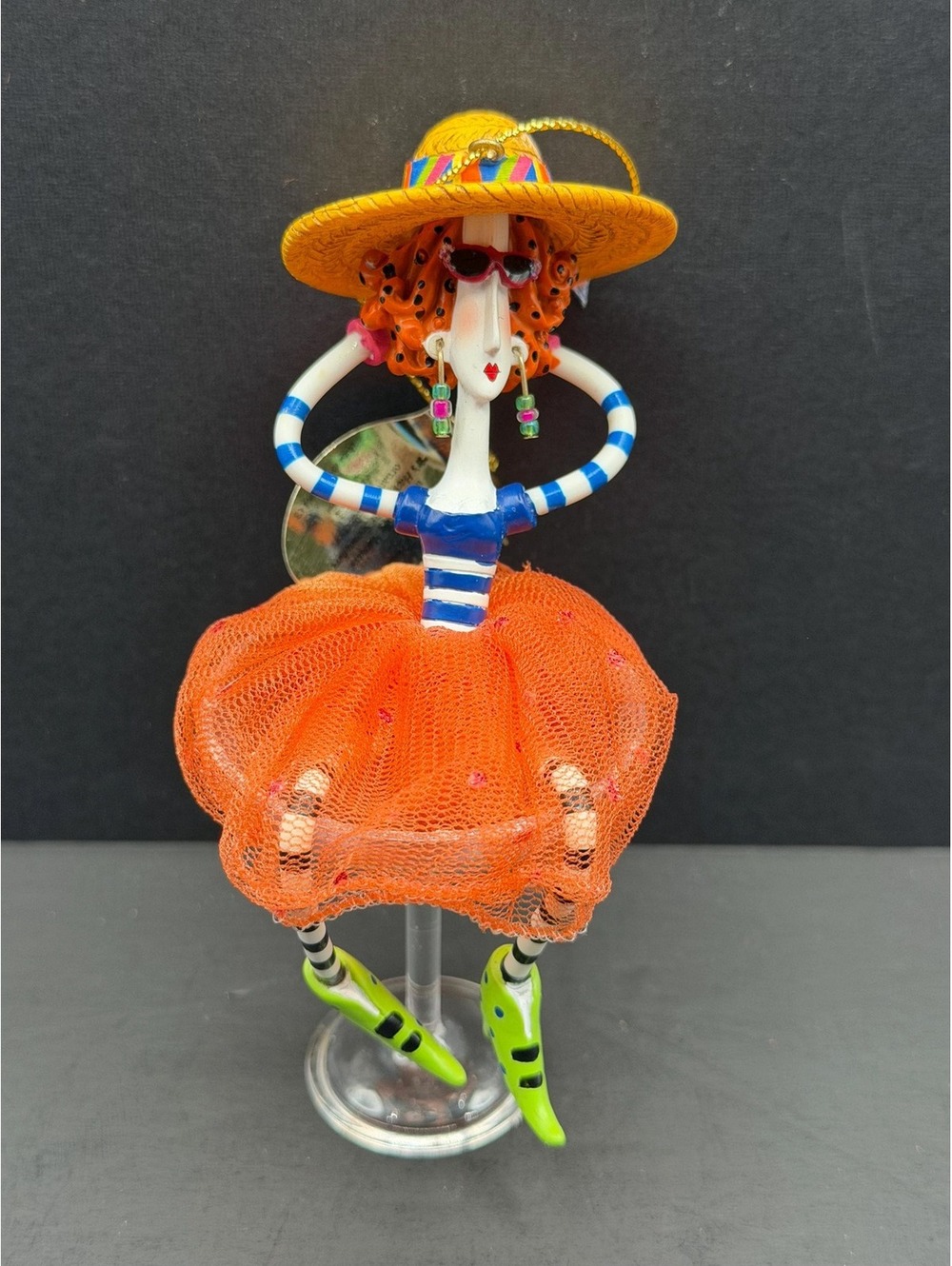 Dolly Mamas Whimsical Diva Ornament Karen Draake Orange Mesh Skirt Sun Hat